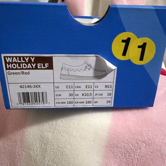 HEYDUDE Kids Wally Holiday Elf Slip-On, Size 11C - Picture 2 of 6